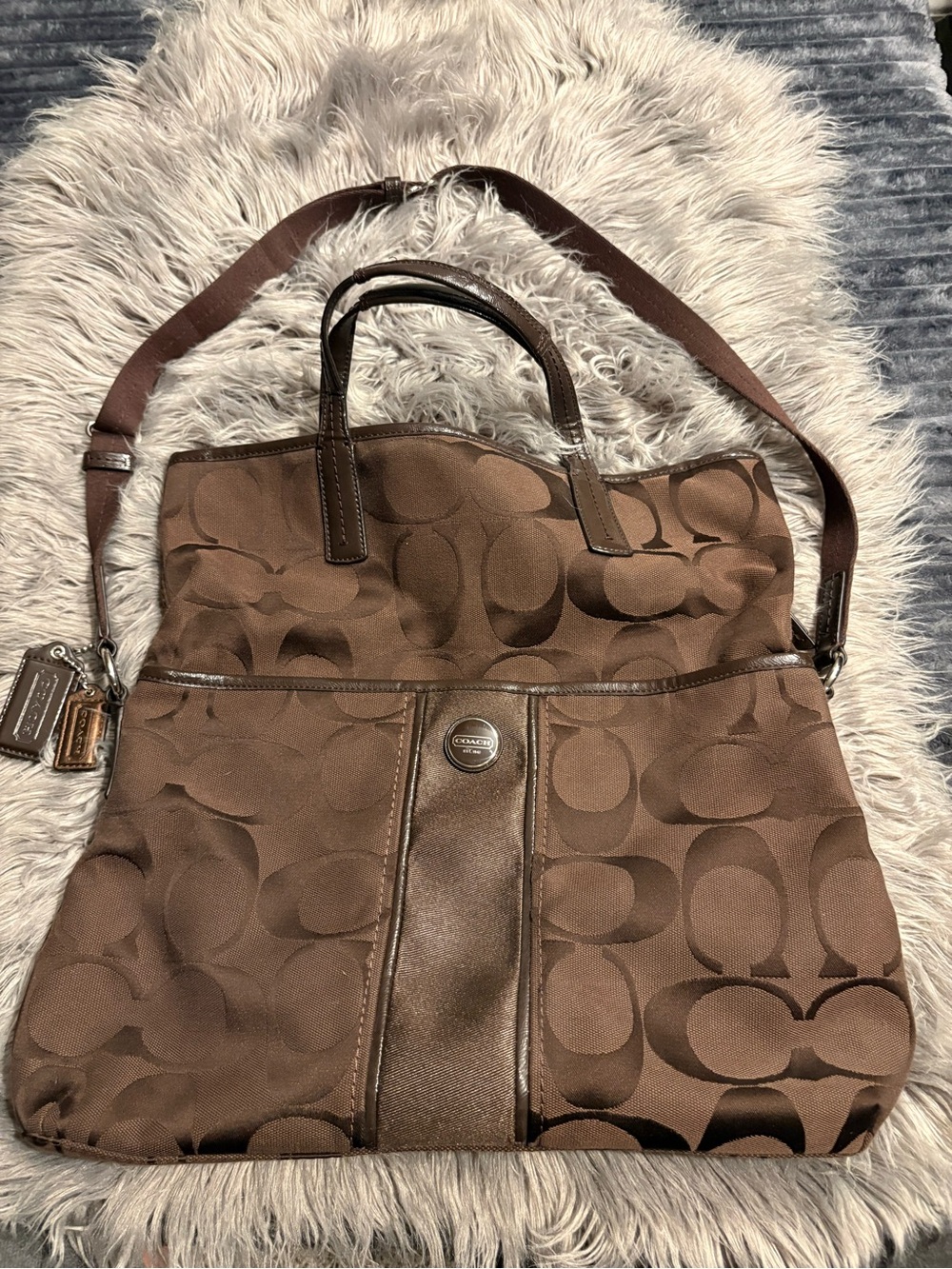 Coach Chocolate Brown Signature Tote with Shoulder Strap